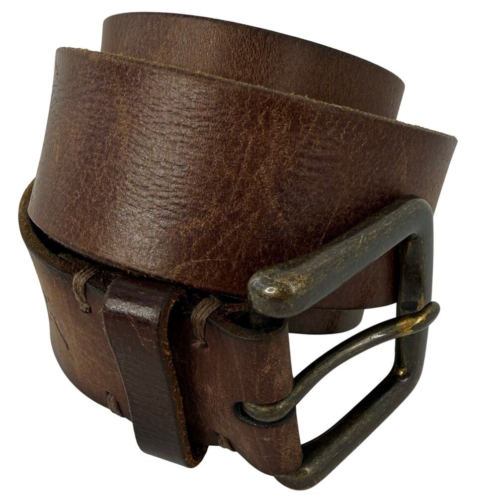 American Eagle Brown Genuine Leather Mens Belt Distressed XL Bronze Tone Buckle